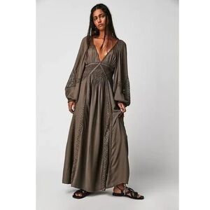 FREE PEOPLE l Southwest Lace Maxi Dress Balloon Sleeves Ajustable Bohemian L